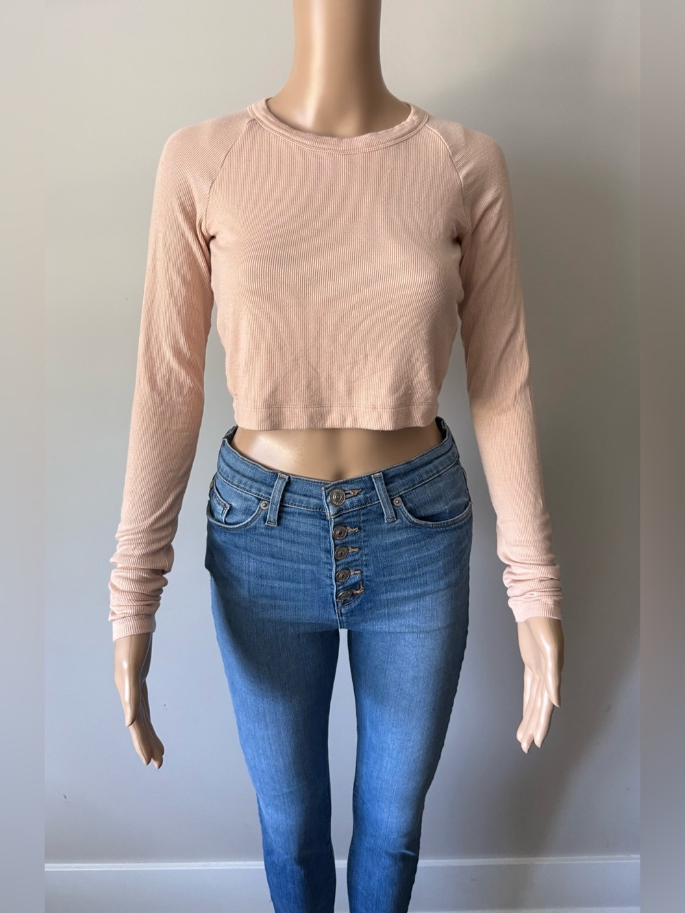 ALIX NYC Ribbed Long-Sleeve Crop Top in Light Blush